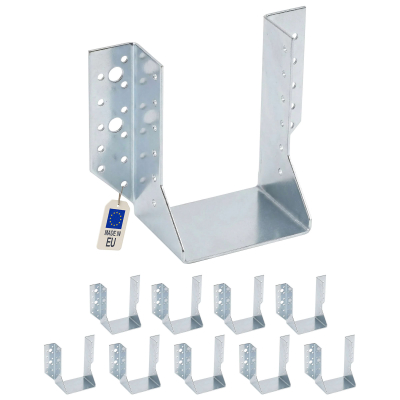 10 Sabots de charpente à ailes extérieures Connecteurs de poutres - Acier galvanisé - Larg 100 x Ht 142 mm - Fabriqué en Europe