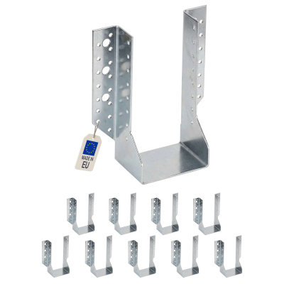 10 Sabots de charpente à ailes extérieures Connecteurs de poutres - Acier galvanisé - Larg 100 x Ht 202 mm - Fabriqué en Europe