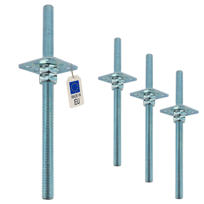 4 Embases Pied de poteau carré réglable - à ancrer - Platine 80x80 mm - M20 - Acier galvanisé - Fabrication Europe