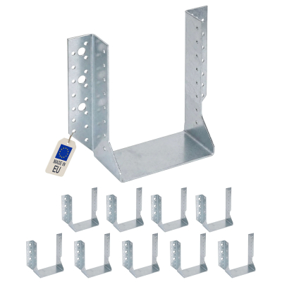 10 Sabots de charpente à ailes extérieures Connecteurs de poutres - Acier galvanisé - Larg 140 x Ht 182 mm - Fabriqué en Europe