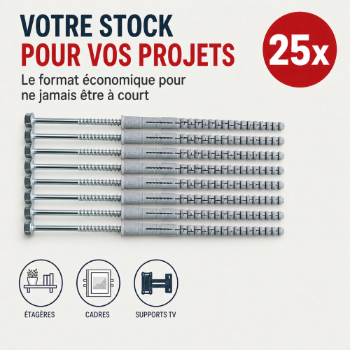 25 Chevilles À Expansion Nylon À Visser NFA D. 12 mm Tête Hexagonale - Alsafix