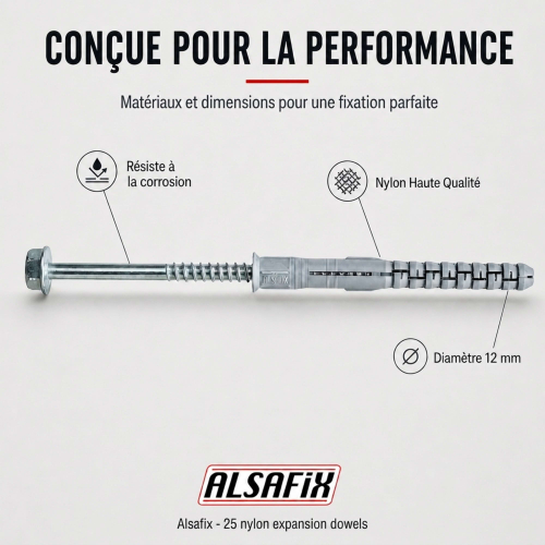 25 Chevilles À Expansion Nylon À Visser NFA D. 12 mm Tête Hexagonale - Alsafix