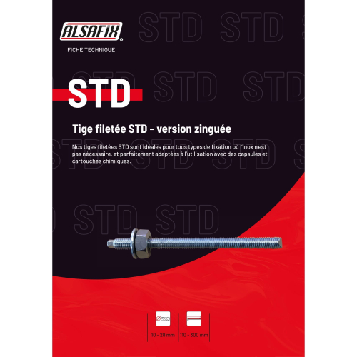 10 tiges filetées zinguées avec écrou et rondelle STD M20 x Lt. 260 mm - PO32190 - Alsafix