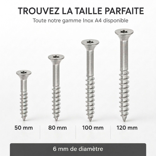 50 vis agglo tête fraisée Torx Inox A4 - Diamètre 6 mm