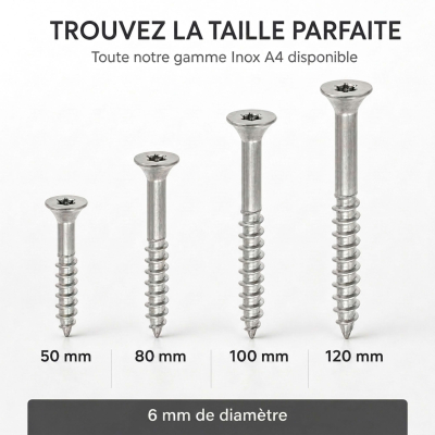 50 vis agglo tête fraisée Torx Inox A4 - Diamètre 6 mm