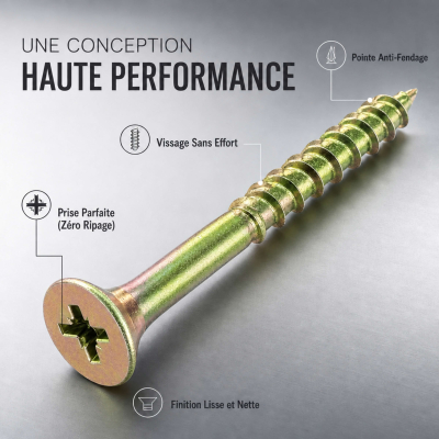 250 vis agglo tête fraisée pozidriv Ailette Cutting filetage partiel - Diamètre 5 mm