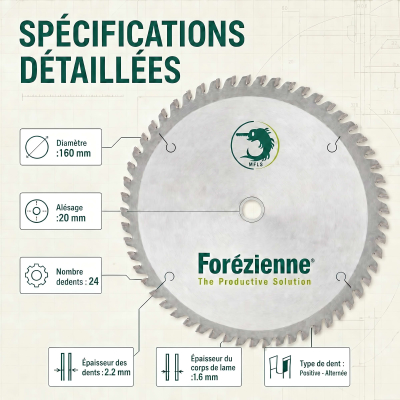 Lame De Scie Circulaire Finition Carbure Pour Portatif Pour Festool - Ø 160 x 20 mm - 24 dents - La Forézienne 2