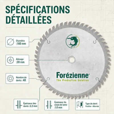 Lame Scie Circulaire Finition Carbure pour Festool - Ø 160 x 20 mm - 48 Dents Alternées - La Forézienne 2