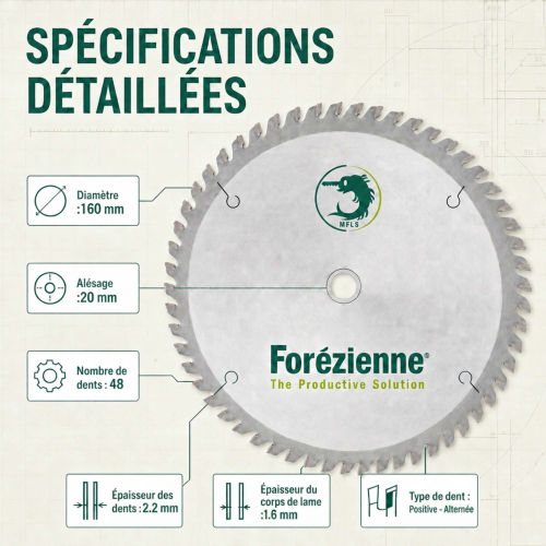 Lame Scie Circulaire Finition Carbure pour Festool - Ø 160 x 20 mm - 48 Dents Alternées - La Forézienne