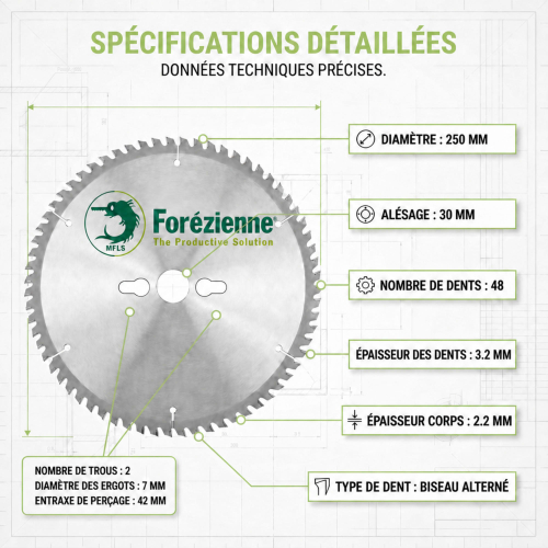 Lame Scie Circulaire Finition Carbure Universelle - Ø 250 x 30 mm - 48 Dents - La Forézienne