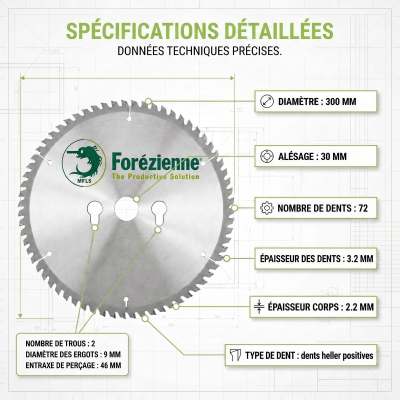 Lame Scie Circulaire Finition Carbure Panneaux - Ø 300 x 30 mm - 72 Dents Heller - Anti-Bruit - La Forézienne