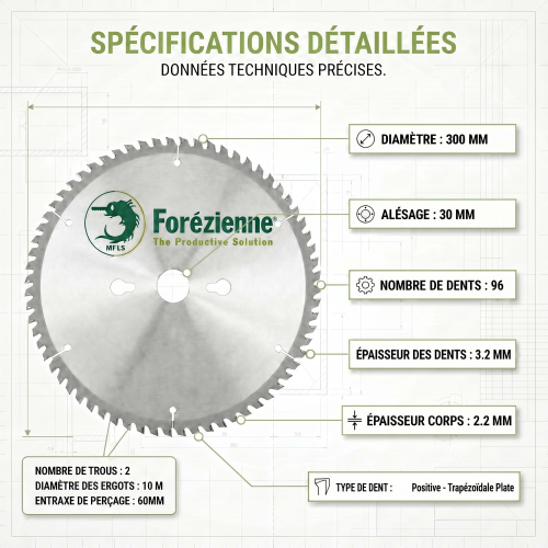 Lame Scie Circulaire Finition Carbure Pour Panneaux- Anti-Bruit - Ø 300 x 30 mm - Z96 - La Forézienne