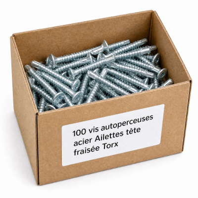 100 vis autoperceuses acier Ailettes tête fraisée Torx - diamètre 6,3 mm