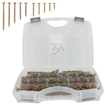 Coffret de Vis Bois et Agglomérée VBA Tête Fraisée Pozidriv - Acier Zingué Bichromaté - 1055 pièces