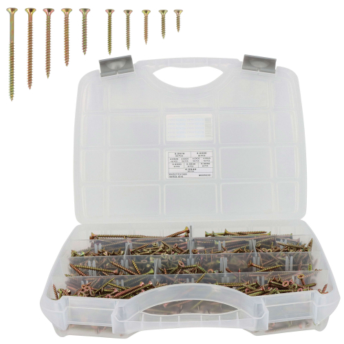 Coffret de Vis Bois et Agglomérée VBA Tête Fraisée Pozidriv - Acier Zingué Bichromaté - 1055 pièces