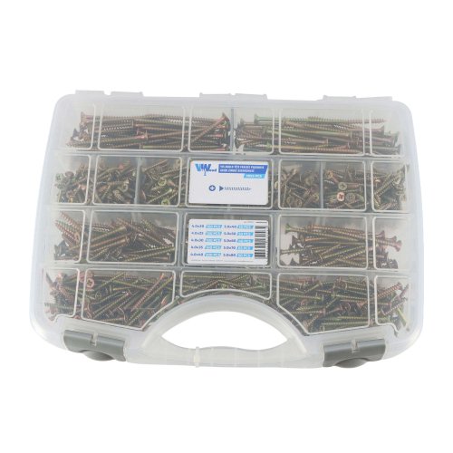 Coffret de Vis Bois et Agglomérée VBA Tête Fraisée Pozidriv - Acier Zingué Bichromaté - 1055 pièces