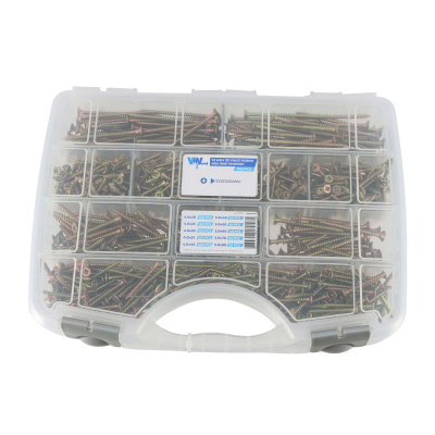 Coffret de Vis Bois et Agglomérée VBA Tête Fraisée Pozidriv - Acier Zingué Bichromaté - 1055 pièces
