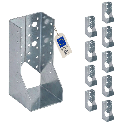 10 sabots de charpente à ailes intérieures - Larg. 70 x Ht. 157 mm - Connecteurs de poutres - Acier galva - Fabriqué en Europe