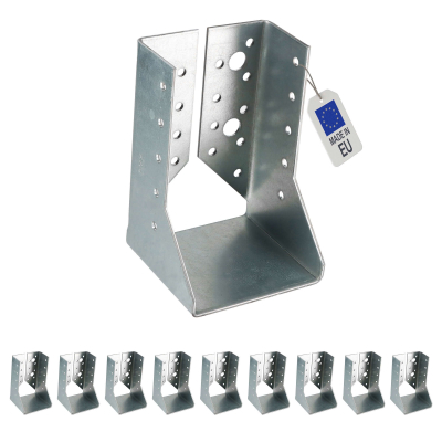 10 sabots de charpente à ailes intérieures - Larg. 76 x Ht. 124 mm - Connecteurs de poutres - Acier galva - Fabriqué en Europe