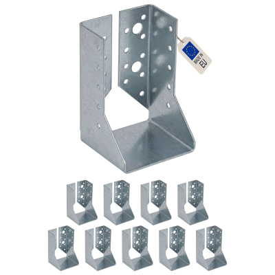 10 sabots de charpente à ailes intérieures - Larg. 80 x Ht. 122 mm - Connecteurs de poutres - Acier galva - Fabriqué en Europe