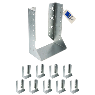 10 sabots de charpente à ailes intérieures - Larg. 140 x Ht. 180 mm - Connecteurs de poutres - Acier galva - Fabriqué en Europe