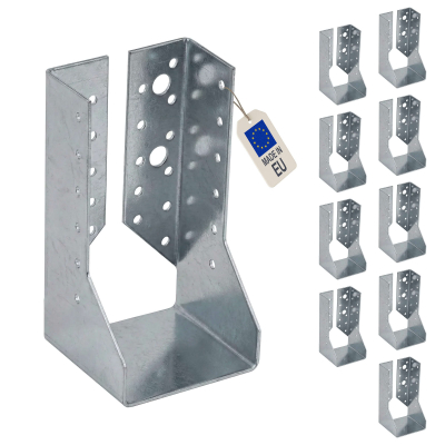 10 sabots de charpente à ailes intérieures - Larg. 76 x Ht. 154 mm - Connecteurs de poutres - Acier galva - Fabriqué en Europe