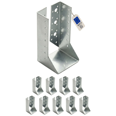 10 sabots de charpente à ailes intérieures - Larg. 76 x Ht. 184 mm - Connecteurs de poutres - Acier galva - Fabriqué en Europe