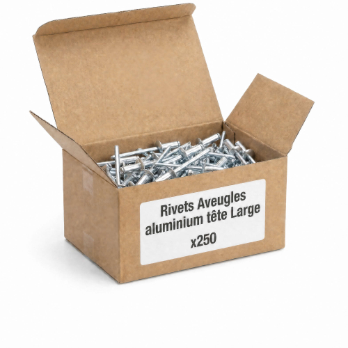 250 Rivets Aveugles - Aluminium - DIN 7337 - Tête Large - diamètre 4,8 mm - Pour matériaux tendres ou fins