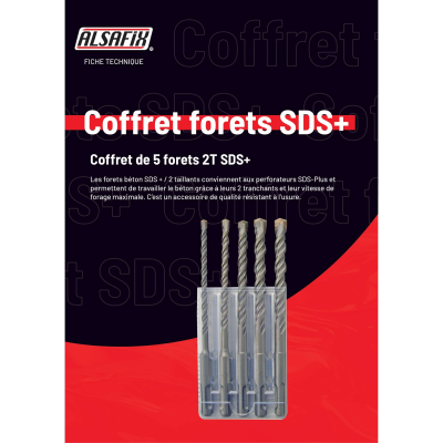 Coffret de 5 forets béton 2 Taillants SDS+ D. 5, 6, 8, 10, 12 x LT. 160 mm - FORETS5B - Alsafix 2