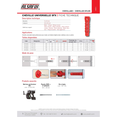 200 chevilles multimatériaux Nylon SFX D. 8 x Lt. 40 mm - SFX08040 - Alsafix