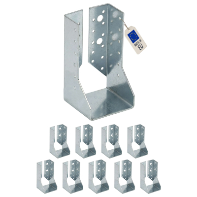 10 sabots de charpente à ailes intérieures - Larg. 80 x Ht. 152 mm - Connecteurs de poutres - Acier galva - Fabriqué en Europe