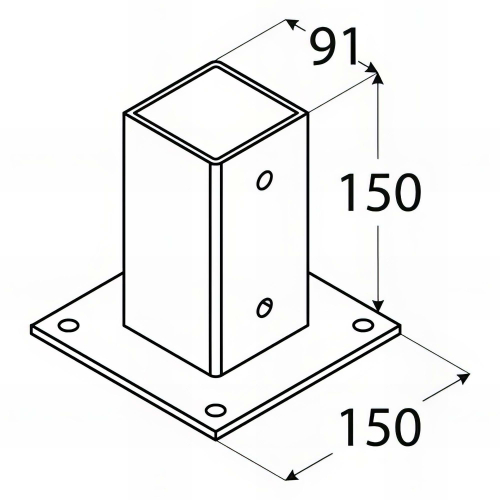 Pied de poteau carré zingé à visser - 91 x 150 x 2 mm