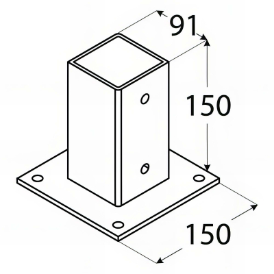 Pied de poteau carré zingé à visser - 91 x 150 x 2 mm