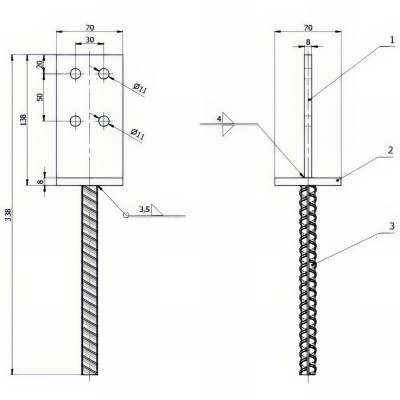 Pied de poteau en âme zingué à ancrer - 70 x 130 x 8 mm