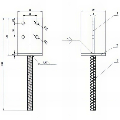 Pied de poteau en âme zingué à ancrer - 90 x 130 x 8 mm