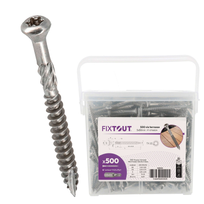 Lot de 500 vis terrasse INOX A2, tête réduite crantée, TX25, D. 5x50mm