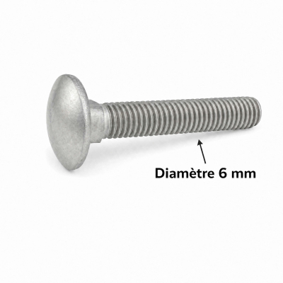 50 Vis tête ronde collet carré DIN603 inox A2 diamètre 6,0 mm 2