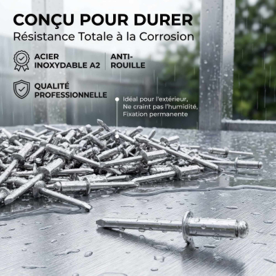 500 Rivets aveugles - Acier inoxydable A2 - DIN 7337 - Tête fraisée - Diamètre 3,0 mm - Anti-rouille - Bricolage et Automobile