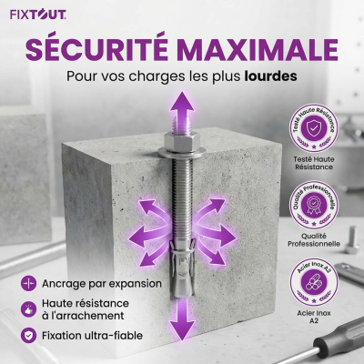 Lot de 25 goujons d'ancrage en acier inox A2 M12 - Diamètre 12 mm