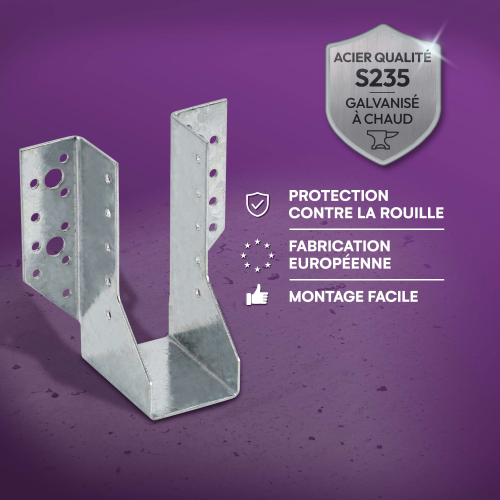 10 Sabots de charpente à ailes extérieures Connecteurs de poutres - Acier galvanisé - Larg 51 x Ht 137 mm - Fabriqué en Europe
