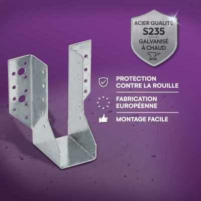 10 Sabots de charpente à ailes extérieures Connecteurs de poutres - Acier galvanisé - Larg 51 x Ht 137 mm - Fabriqué en Europe
