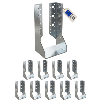 10 sabots de charpente à ailes intérieures - Larg. 100 x Ht. 202 mm - Connecteurs de poutres - Acier galva - Fabriqué en Europe