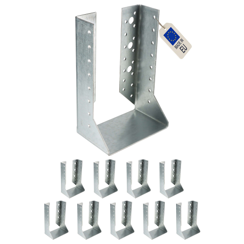 10 sabots de charpente à ailes intérieures - Larg. 120 x Ht. 192 mm - Connecteurs de poutres - Acier galva - Fabriqué en Europe