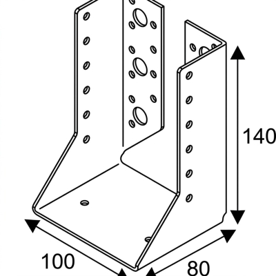Sabot de charpente à ailes intérieures (P x l x H x ép) 80 x 100 x 140 x 2,0 mm - AL-SI100140 - Alsafix
