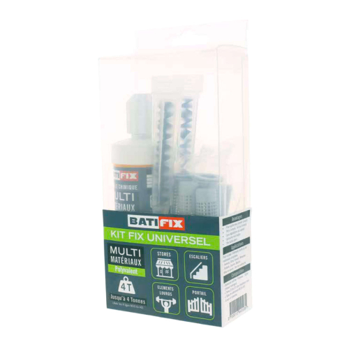 Kit scellement chimique Universel 165ML - 4 Tamis 15X130 - 4 tiges filetées 10X160 - 4 Ecrous - 4 Rondelles - 2 canules