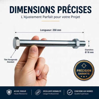 25 Boulons de Charpente tête hexagonale zingués - diamètre 16 mm