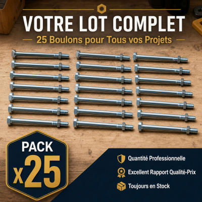 25 Boulons de Charpente tête hexagonale zingués - diamètre 16 mm