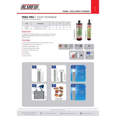 Cartouche de scellement chimique Polyester beige/pierre PE50-PRO 300 ml - PE50300 - Alsafix