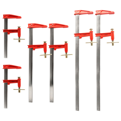 Lot de 6 serre-joints à pompe - 2 x 30cm, 60cm et 80cm - Acier laminé - Frein anti glissement