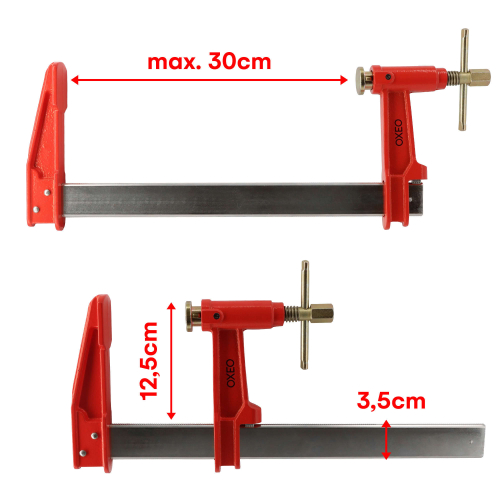 Lot de 6 serre-joints à pompe - 2 x 30cm, 60cm et 80cm - Acier laminé - Frein anti glissement